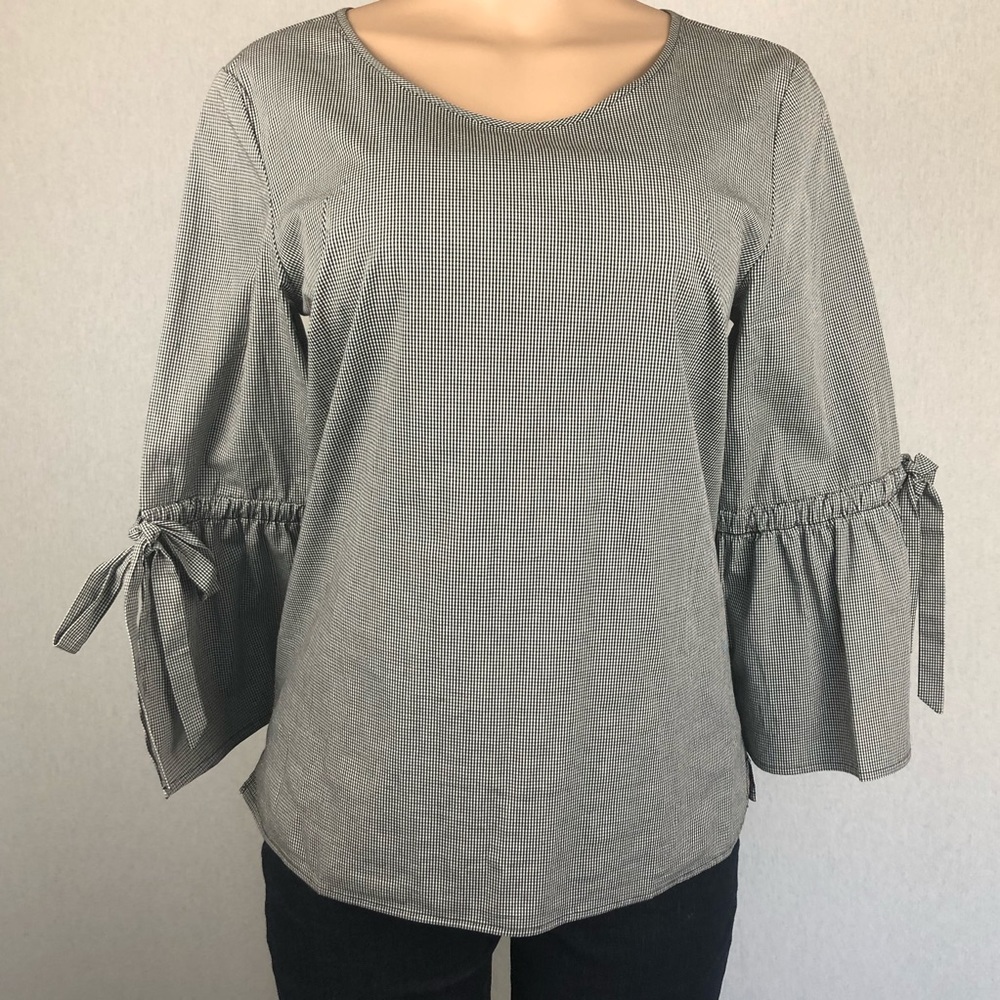 J. Crew Blouse Bell Sleeve Top Gingham Plaid - Picture 10 of 14